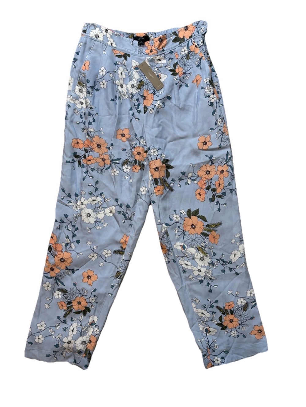 NWT J.Crew High-Rise Pant Garden Floral Size 2 Sky Blue Peach Pleated Twill
